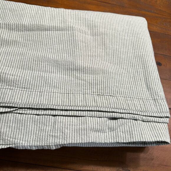 Ikea Bergpalm Sage Green Striped Cotton Natural Duvet Cover Queen/Full - Picture 1 of 12